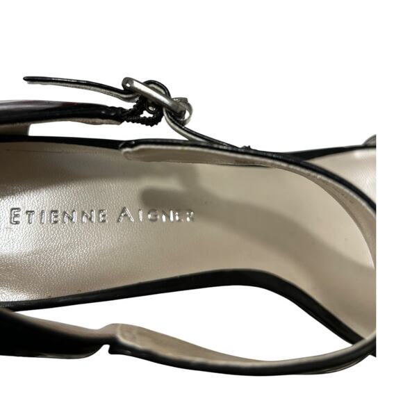Etienne Aigner Opera T-Strap Black Open Toe Sandal Heels Women’s Size 9 - Picture 4 of 7